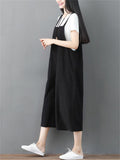 Summer Female Solid Color Wide Leg Overall Cropped Jumpsuits