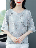 Comfy Elegant Summer Light Colored Flower Print Half Sleeve Shirt For Women