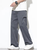 Men's Solid Color Drawstring Pleated Straight Pants