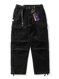 Men Japanses Style Corduroy Drawstring Loose Fit Wide Leg Cargo Pants