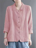 Women's Retro Casual Solid Color Button Up Lapel Cardigan Shirts