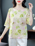 Comfy Elegant Summer Light Colored Flower Print Half Sleeve Shirt For Women