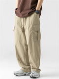 Korean Style Casual Outdoor Solid Color Wide Leg Cargo Pants for Men