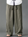 Mens Summer Vintage Chinese Zen Style Striped Wide Leg Lounge Pants