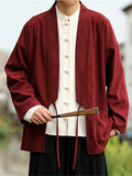 Men's Autumn Solid Color Corduroy Zen Style Lace Up Cardigan Jackets