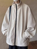 Men's Solid Color Loose Corduroy Textured Stand Collar Jacket