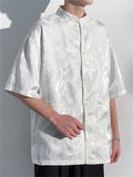 Summer Casual Loong Print Stand Collar Half Sleeve Shirt for Men
