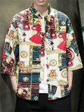 Men's Summer Chinese Style Printed Stand Collar Frog Button TangSuit Shirts