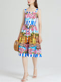 Women's Summer Holiday Style Print Strappy Midi Dress