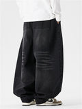 Men's Distressed Straight Wide Leg Denim Jeans