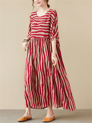 Black & Red Stripe Plus Size Dress for Lady