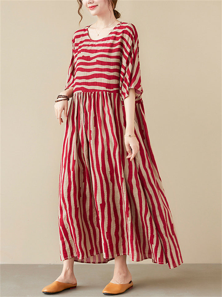 Women's Cute Striped Cotton Maxi Dress
