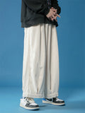Men's Simple Chinese Style Solid Color Corduroy Straight Wide-leg Pants