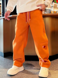 Men's Fleece-Lined Heart Embroidered Regular Fit Sweat Pants