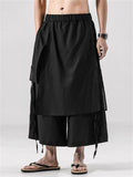 Men's Black Divided Skirt Loose Wide-Leg Pants