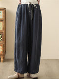 Women's Solid Color Elastic Waist Straight Wide Leg Pants