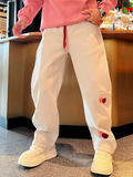 Men's Fleece-Lined Heart Embroidered Regular Fit Sweat Pants