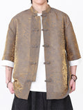 Men's Summer Short Sleeve Chinese Tang Suit Jacquard Kung Fu Top