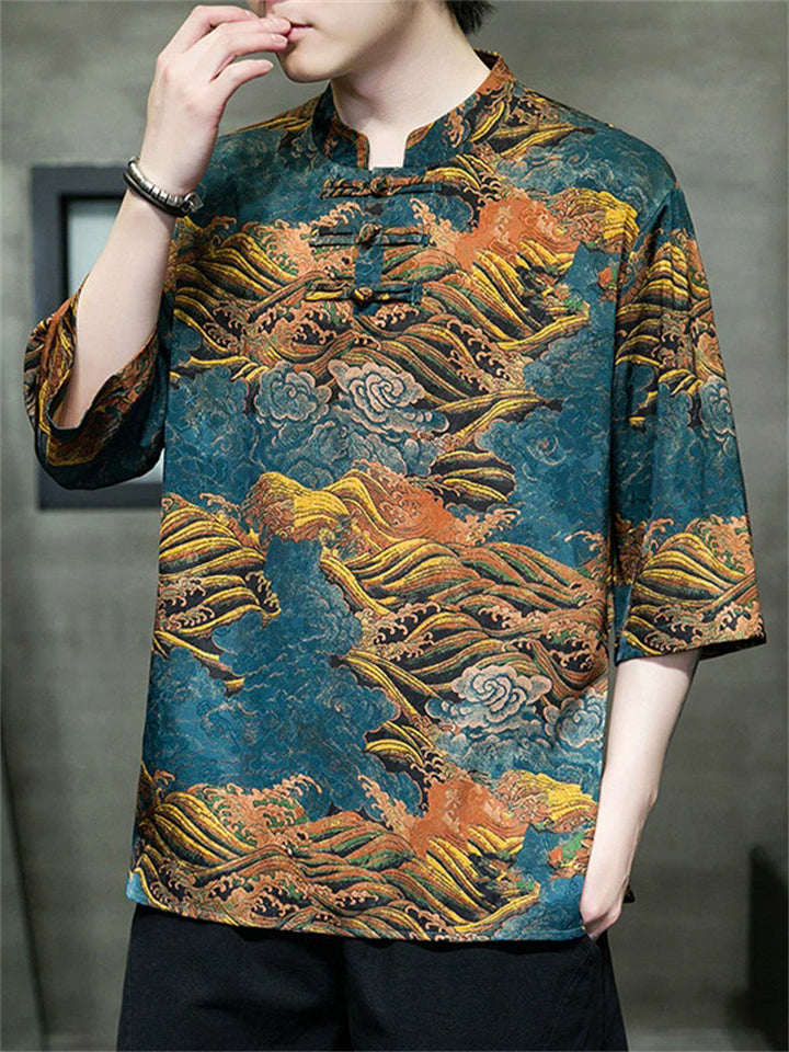Men's Summer Cool Chinese Style Printed Half Sleeve TangSuit Shirt