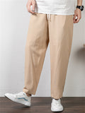 Men's Plus Size Summer Retro Solid Color Drawstring Pants
