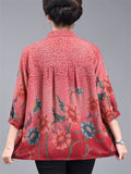 Women's Plus Size Casual Summer Flowers Print  3/4 Sleeve Shirt
