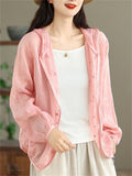 Women's Summer Embroidered Solid Color Long Sleeve Hooded Shirt