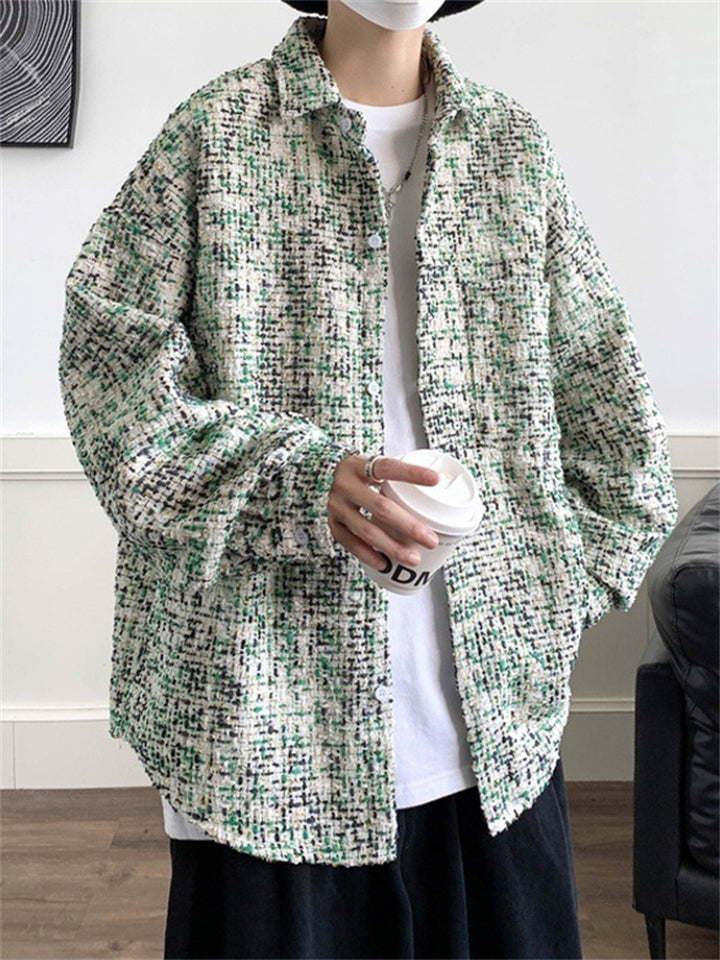 Fashion Men's Button Up Houndstooth Shirt Pocket Lapel Top