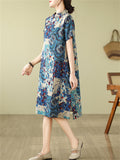 Women's Retro Ethnic Style Print A-Line Cheongsam Midi Dress