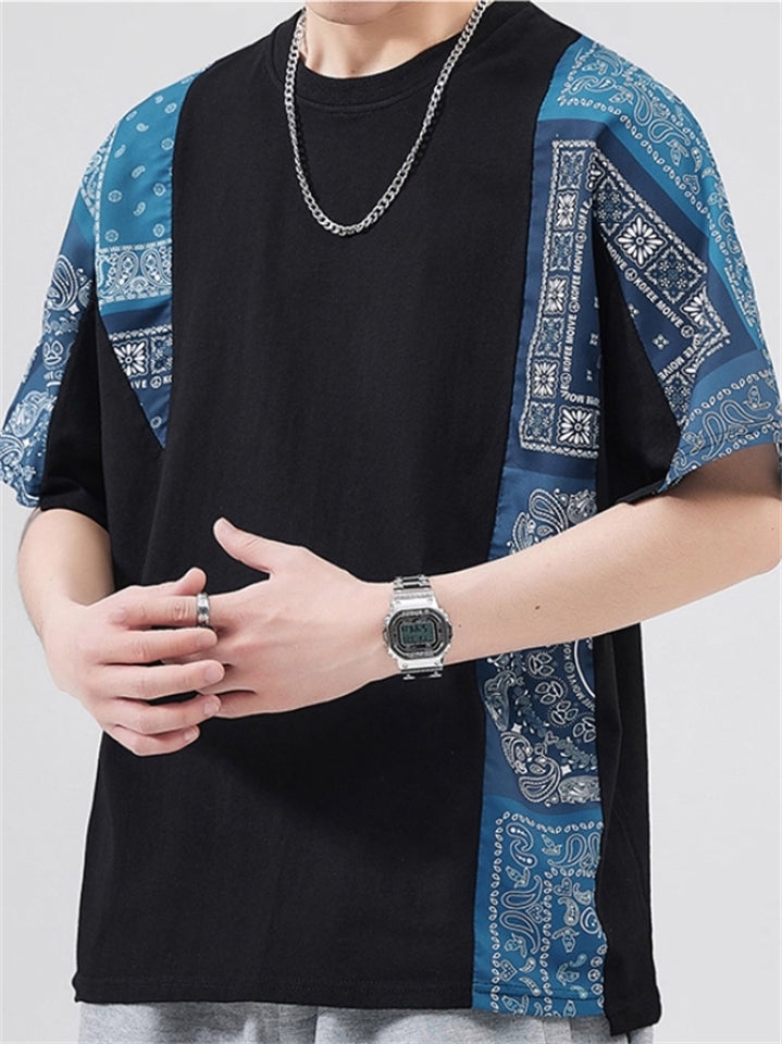 Men's Vintage Patchwork Ethnic Style Printed Half Sleeve Shirts