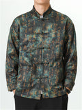 ‌Men's Chinese Style Mandarin Collar Jacket with Ancient Script Print
