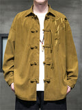 Bamboo Leaf Embroidery Tassel Button Men's Corduroy Jacket