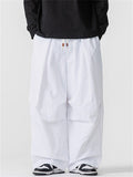 Men's Retro Solid Color Drawstring Wide Leg Cargo Pants