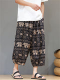 Men's Ethnic Style Contrast Color Print Beach Capri Pants