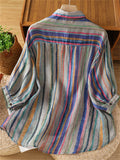 Women's Summer Elegant Retro Striped Button Up Half Sleeve Shirts