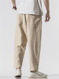 Men's Casual Linen Solid Color Drawstring Cropped Pants