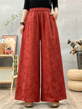 Women's Ethnic Style Jacquard Elastic High Waist Wide Leg Straight Pants