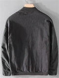 Casual Cotton Solid Color Pockets Baseball Collar Jacket for Men