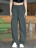 Summer Loose Fit Workwear Pants for Women with Drawstring and Pockets