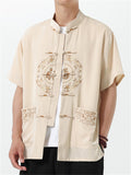Chinese Style Men's Fuzi Embroidery Stand Collar Half Sleeve Shirts