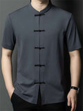 Cool Men's Chinese-style Button Stand Collar Short Sleeve Shirt