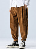 Men Corduroy Harem Pants Drawstring Baggy Tapered Trousers
