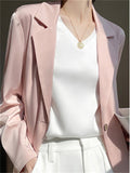 Women's Drape Satin Solid Color Long Sleeve Suit Jacket