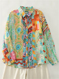 Women's Holiday Style Contrast Color Printed Long Sleeve Shirts