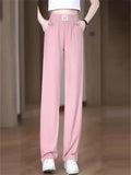 Women's Butterfly Embroidery Comfy High Waisted Wide Leg Ice Silk Pants