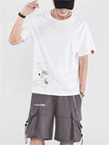 Men Cotton Phoenix Embroidery Vogue Half Sleeve Shirts