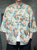Men's Summer Cool Chinese Style Printed Stand Collar Half Sleeve TangSuit Shirt