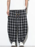 Mens Plaid Checkered Wide Leg Baggy Harem Pants