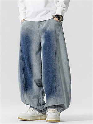 Men's Trendy Hiphop Style Distressed Gradient Wide Leg Jeans