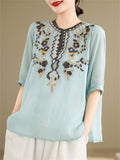 Loose Women's V-Neck Ethnic Style Embroidered Shirts