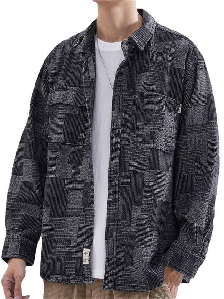Men's Casual Plaid Lapel Long Sleeve Denim Shirts